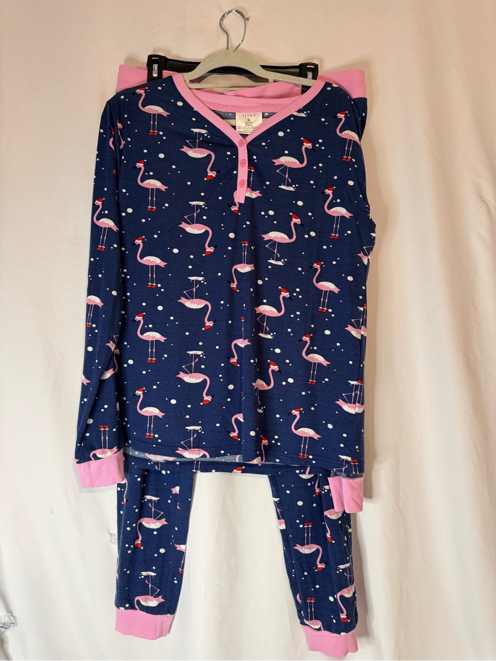 Serra XL Christmas Flamingo Pajama Set Navy Pink